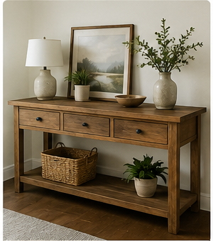 Rustic console table inspiration for an entryway or living room