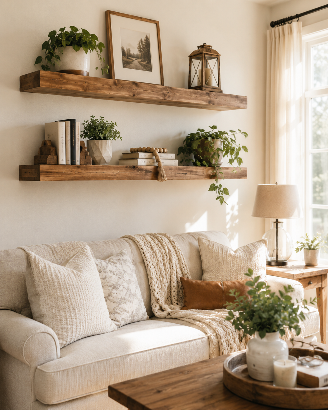 Farmhouse wood decor and shelf idea