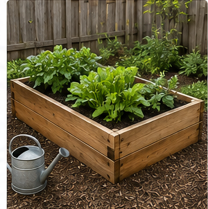 Raised garden bed inspiration with vegetables and herbs